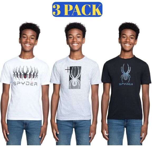 Spyder Youth 3-Pack Tee Boys Crew Neckline Spyder Brand Logo - Picture 1 of 4